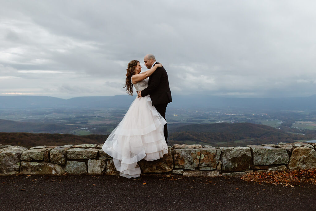 dreamy elopement couple in Shenandoah National Park during golden hour