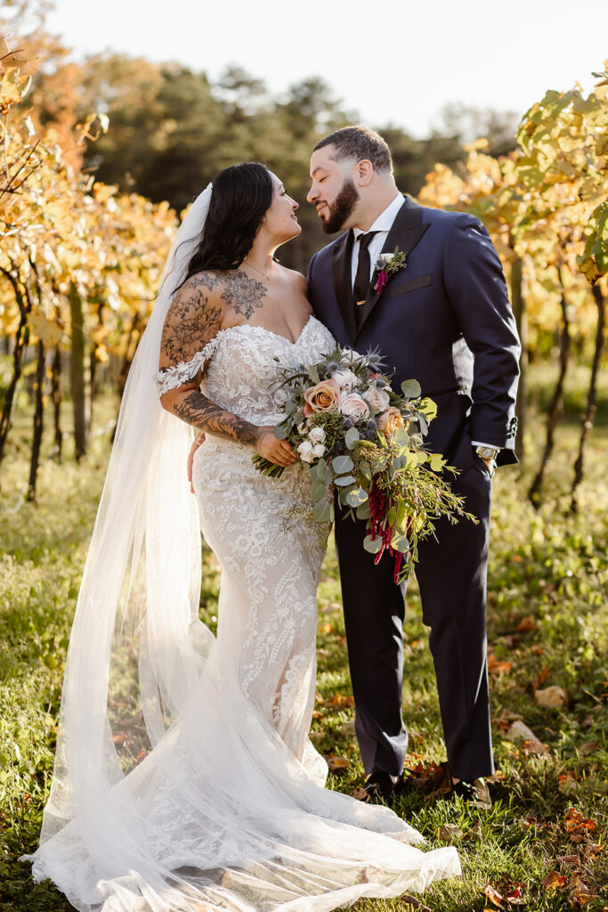 golden hour portraits in the vineyard during the winery micro wedding