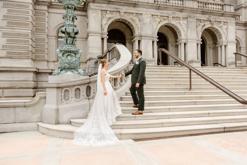 romantic elopement ceremony outside of the Library of Congress in DC