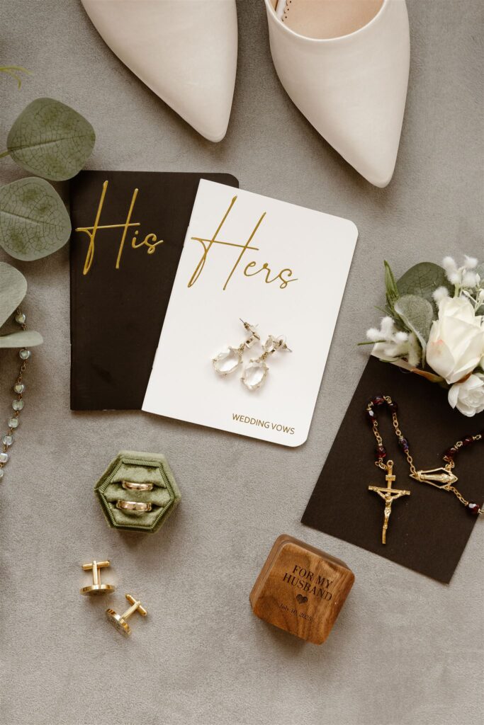 elegant elopement detail flatlay for a simple elopement in washington dc