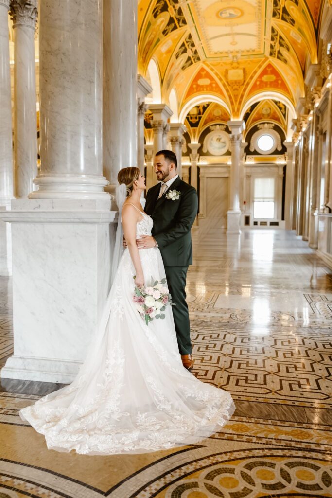 romantic elopement couple moments inside the Library of Congress in DC