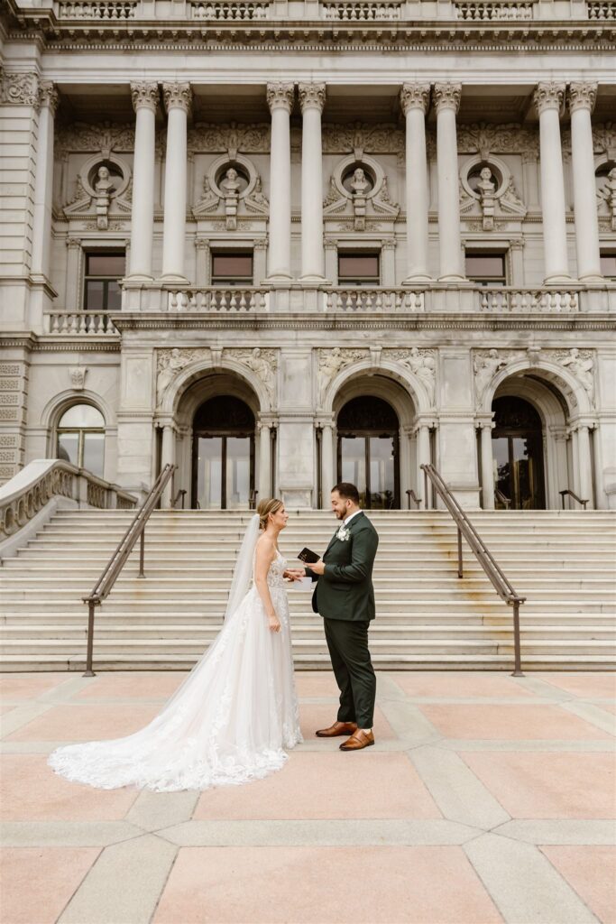 romantic elopement ceremony outside of the Library of Congress in DC
