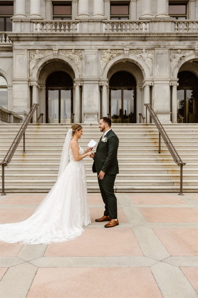 romantic elopement ceremony outside of the Library of Congress in DC