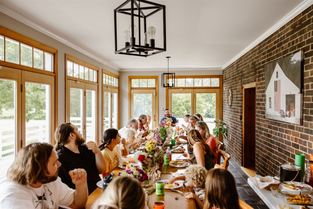 post elopement reception with family in a cozy vrbo