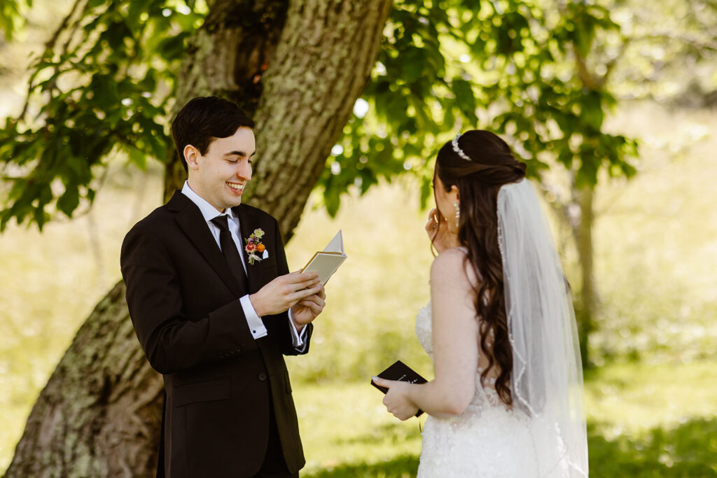 bride and groom private vow exchange during a summer elopement in shenandoah