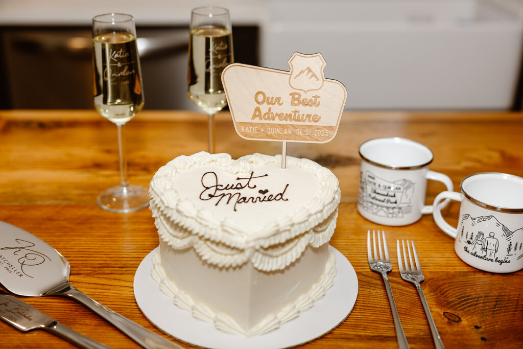 cute elopement cake set up 
