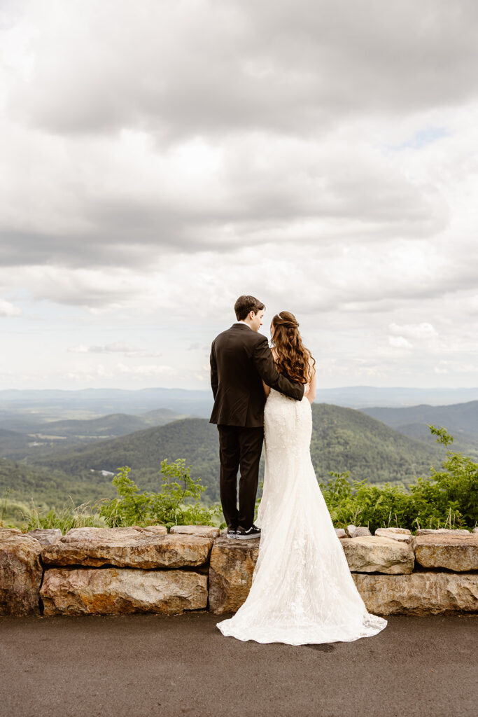 summer elopement in shenandoah national park with mountain views and cloudy skies