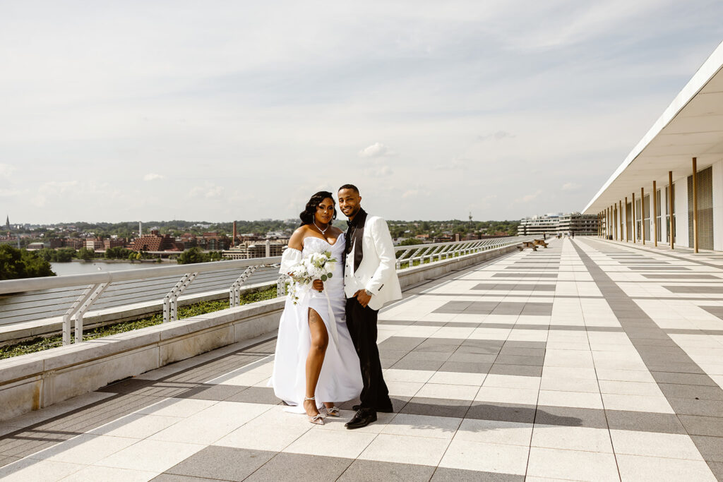 bride and groom portraits at the rooftop of the kennedy center