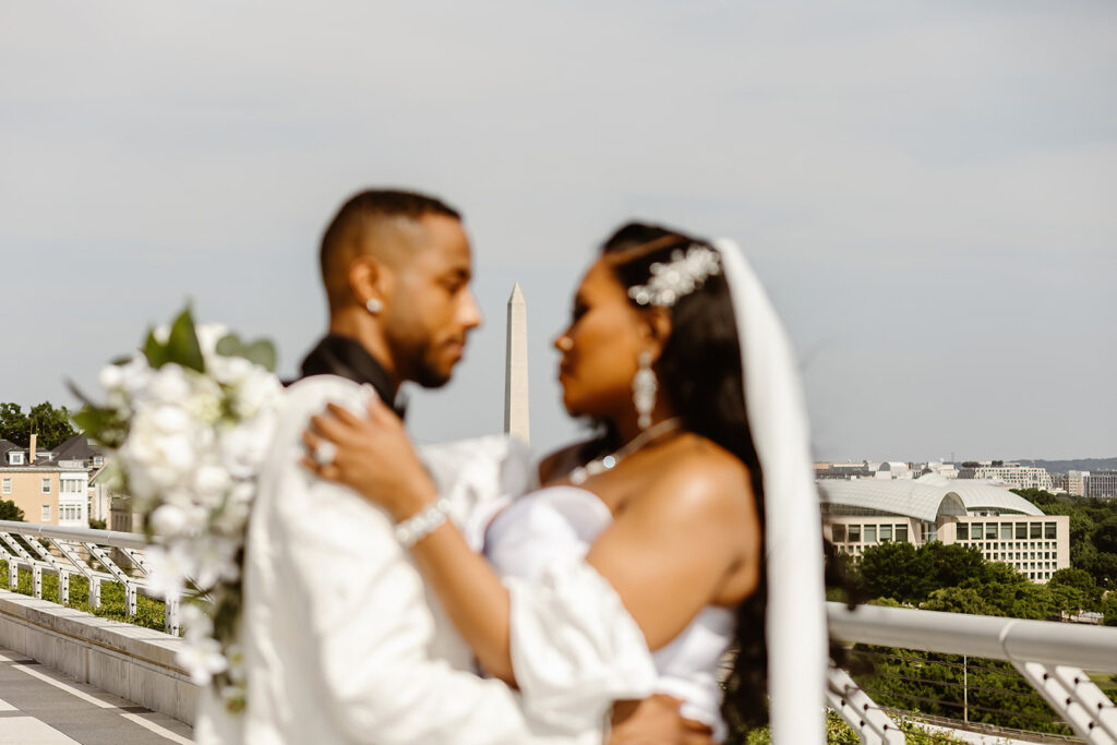 bride and groom portraits at the rooftop of the kennedy center