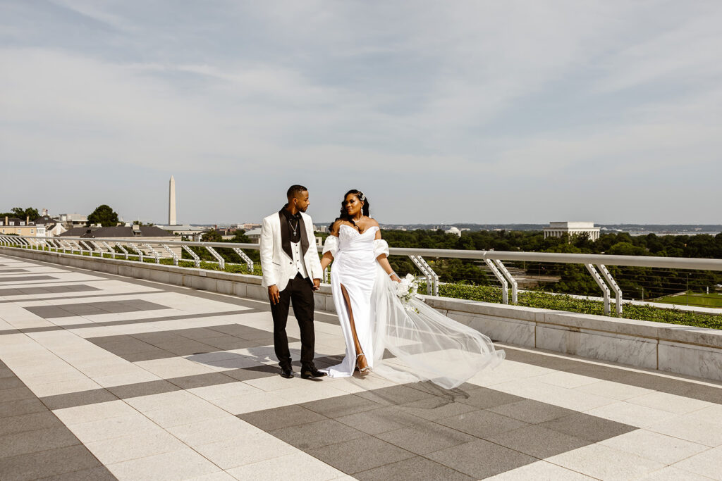 bride and groom portraits at the rooftop of the kennedy center