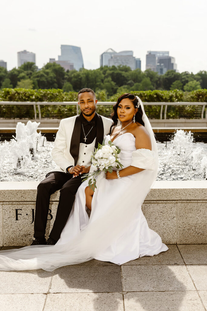 bride and groom portraits at the rooftop of the kennedy center