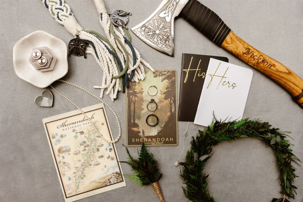modern viking wedding details for a shenandoah elopement
