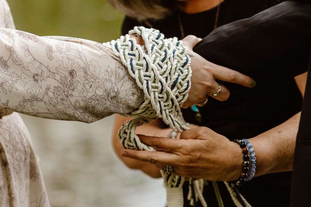 modern viking wedding elopement ceremony at the shenandoah river with hand fasting ritual 