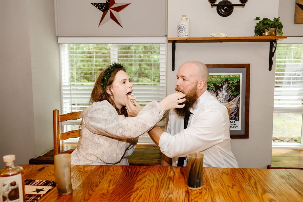 bride and groom enjoying mead and cupcakes