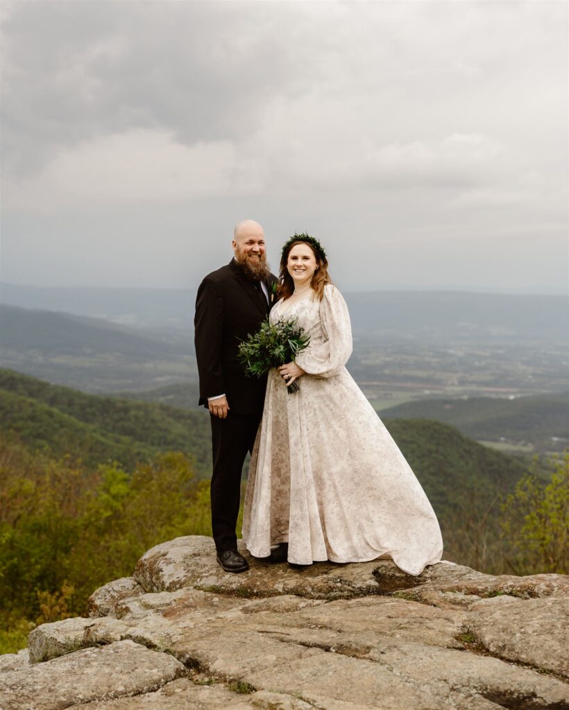 adventurous bride and groom during their summer mountain elopement in shenandoah national park