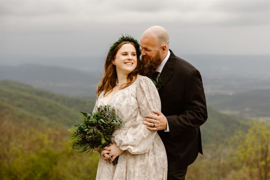 adventurous bride and groom during their modern viking wedding elopement in shenandoah national park