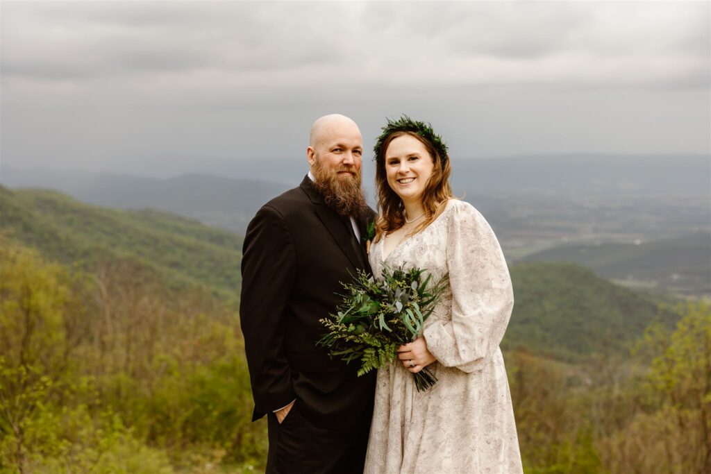 adventurous bride and groom during their modern viking wedding elopement in shenandoah national park