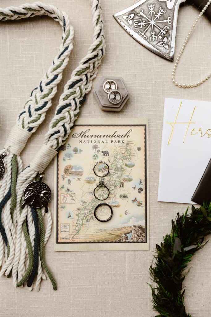 modern viking wedding details for a shenandoah elopement