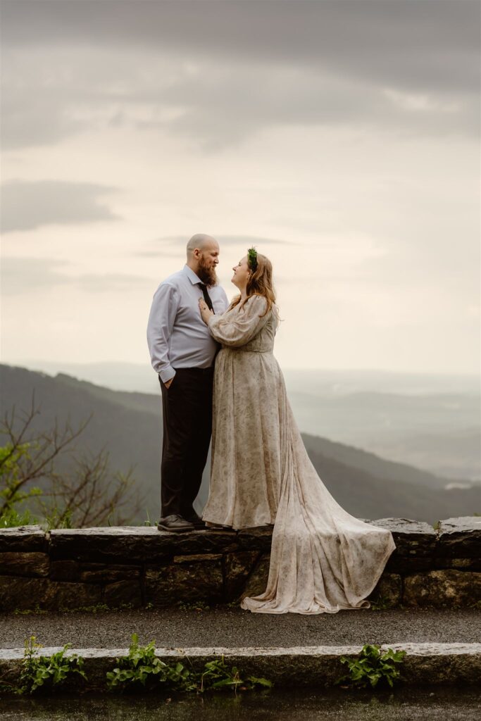 adventurous bride and groom during their summer mountain elopement in shenandoah national park