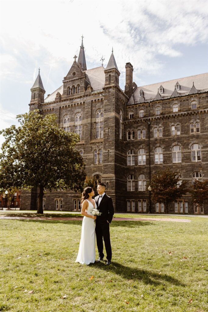 bride and groom exploring washington dc together