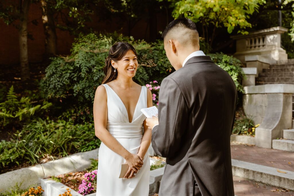 candid elopement ceremony at the spanish steps in washington dc