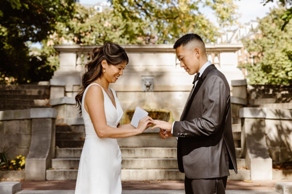 candid elopement ceremony at the spanish steps in washington dc