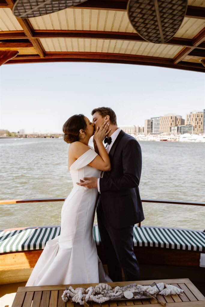 elegant bride and groom on yacht on the potomac in washington dc