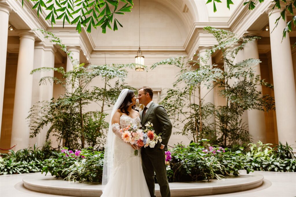 bride and groom at the national gallery of art