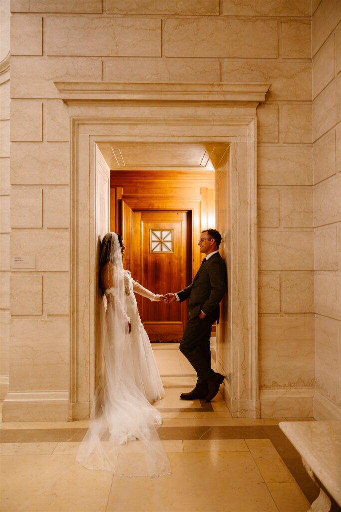 bride and groom at the national gallery of art
