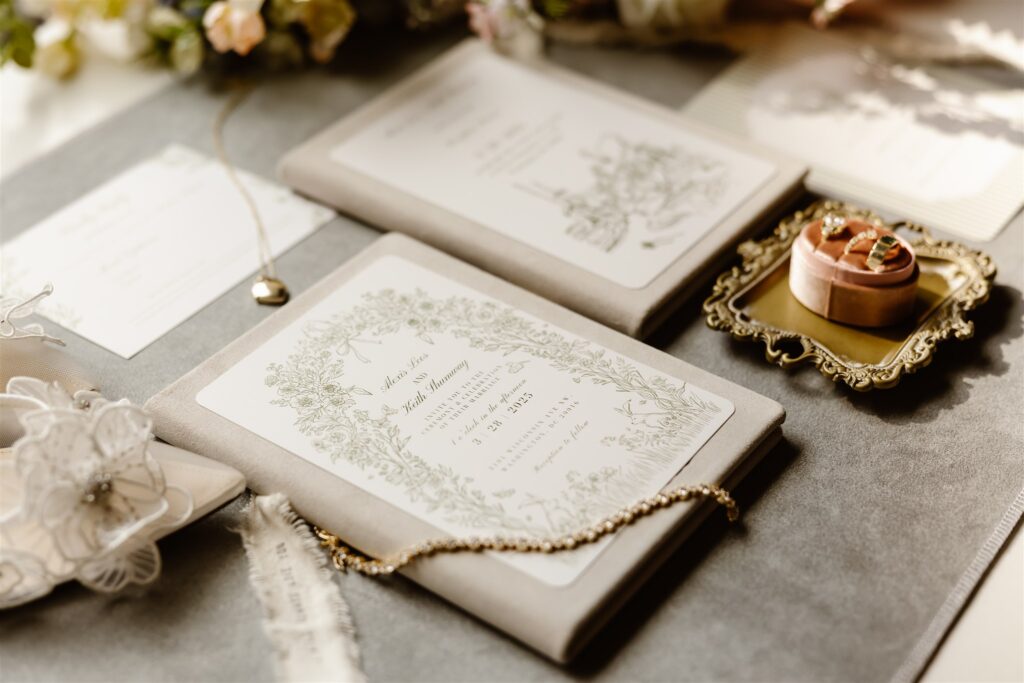 elegant elopement detail flatlay