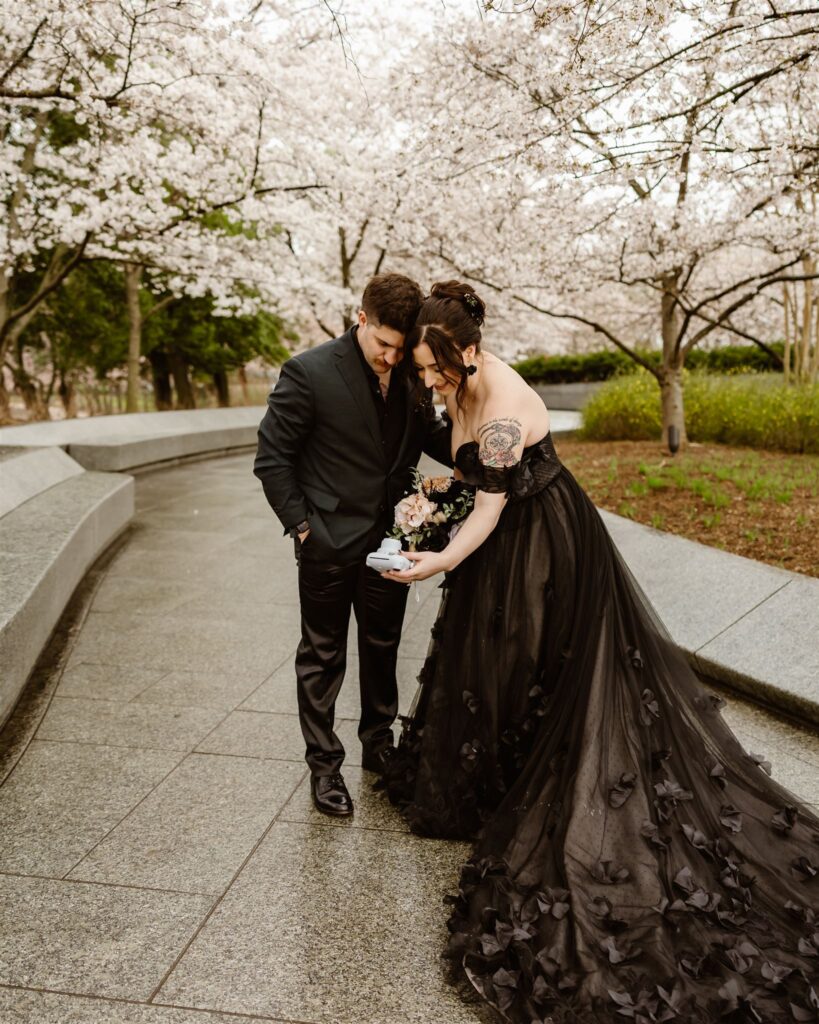 cherry blossom elopement in tidal basin, washington dc
