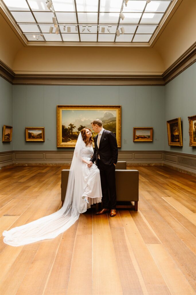 romantic bride and groom moments surrounded by art at the national gallery of art