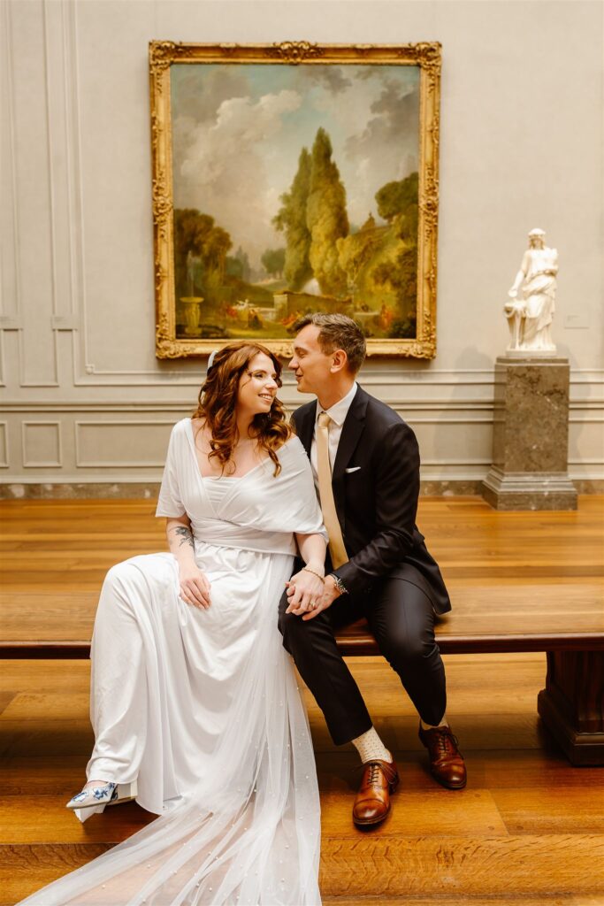 romantic bride and groom moments surrounded by art at the national gallery of art