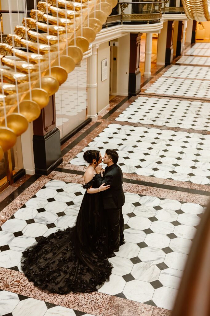 gothic elopement bride and groom at the national portrait gallery 