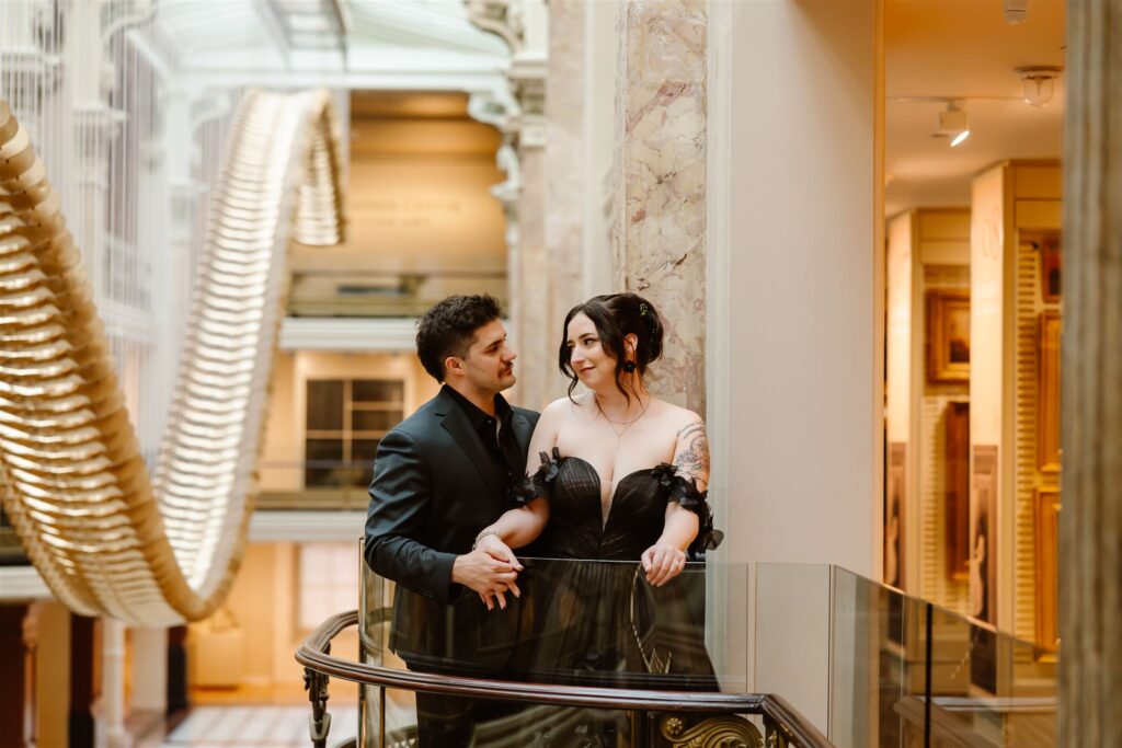 gothic elopement bride and groom at the national portrait gallery 