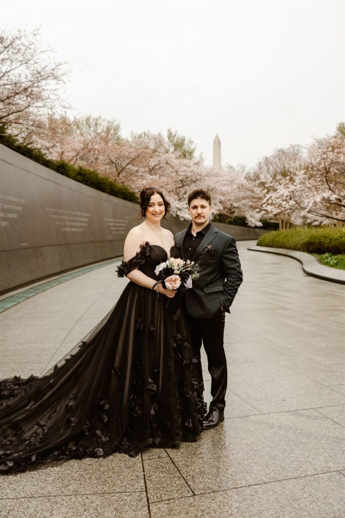 gothic elopement in washington dc during cherry blossom season at tidal basin
