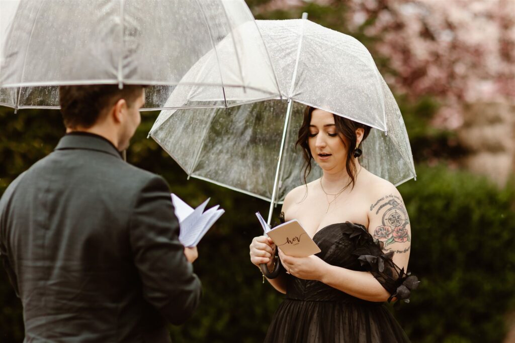 rainy elopement ceremony at the smithsonian castle gardens