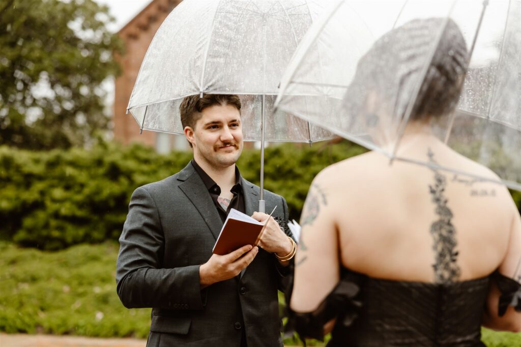rainy elopement ceremony at the smithsonian castle gardens