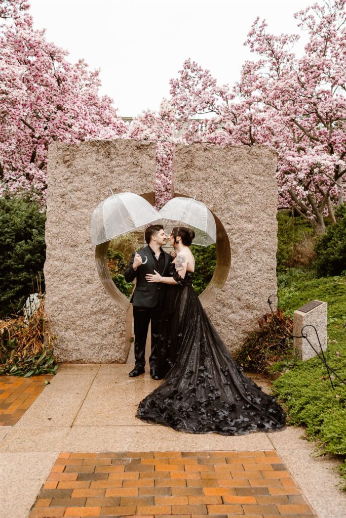rainy elopement ceremony at the smithsonian castle gardens