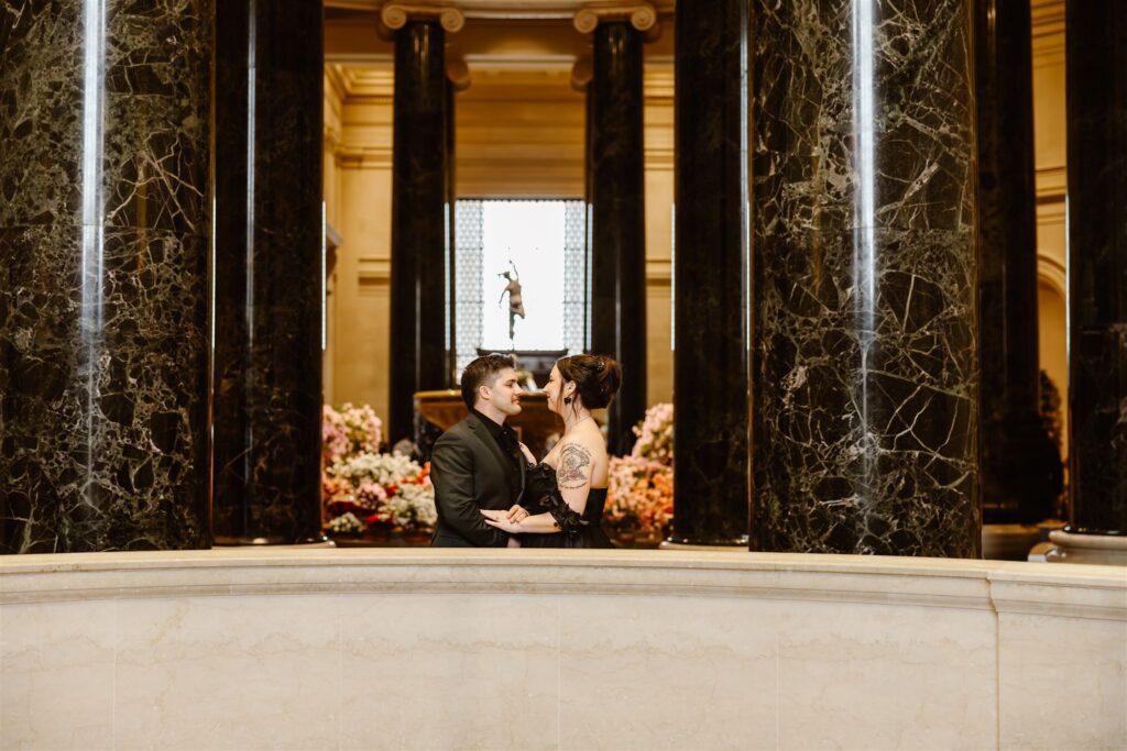 gothic elopement couple during their dc elopement at the national gallery of art