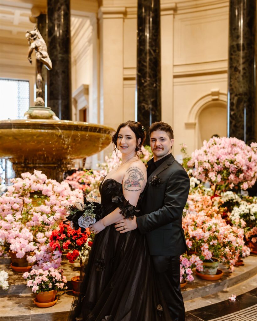 gothic elopement couple during their dc elopement at the national gallery of art
