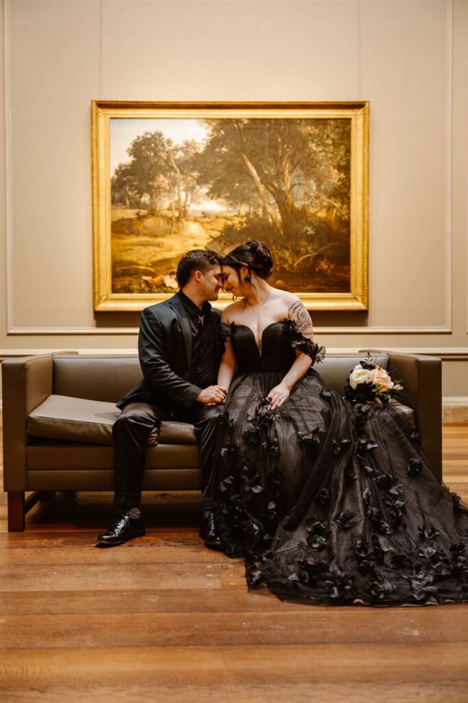gothic elopement couple during their dc elopement at the national gallery of art