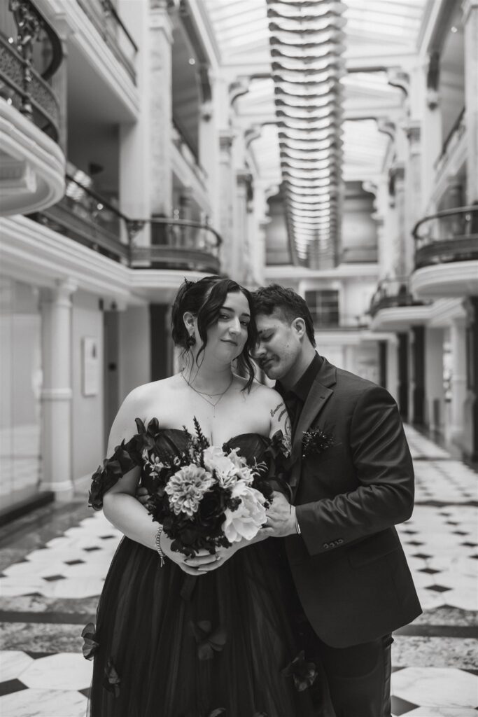 gothic elopement bride and groom at the national portrait gallery 