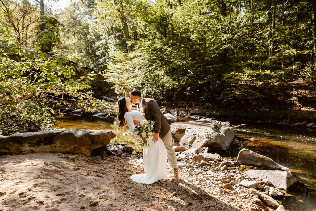 bride and groom intimate elopement ceremony during a two day elopement in Virginia