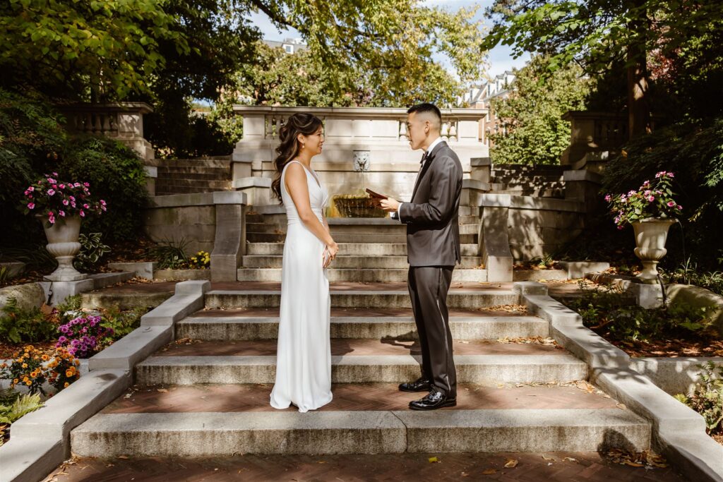 romantic elopement ceremony on spanish steps in washington dc