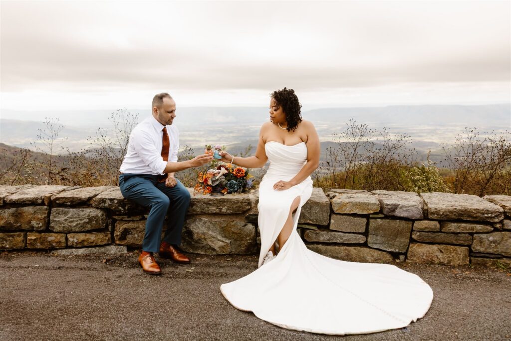 bride and groom sand unity ceremony in shenandoah national park