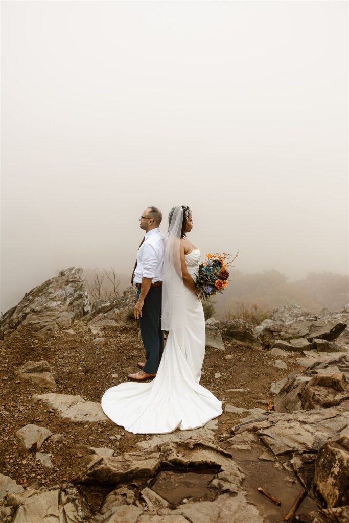 moody, foggy mountain elopement ceremony in shenandoah national park