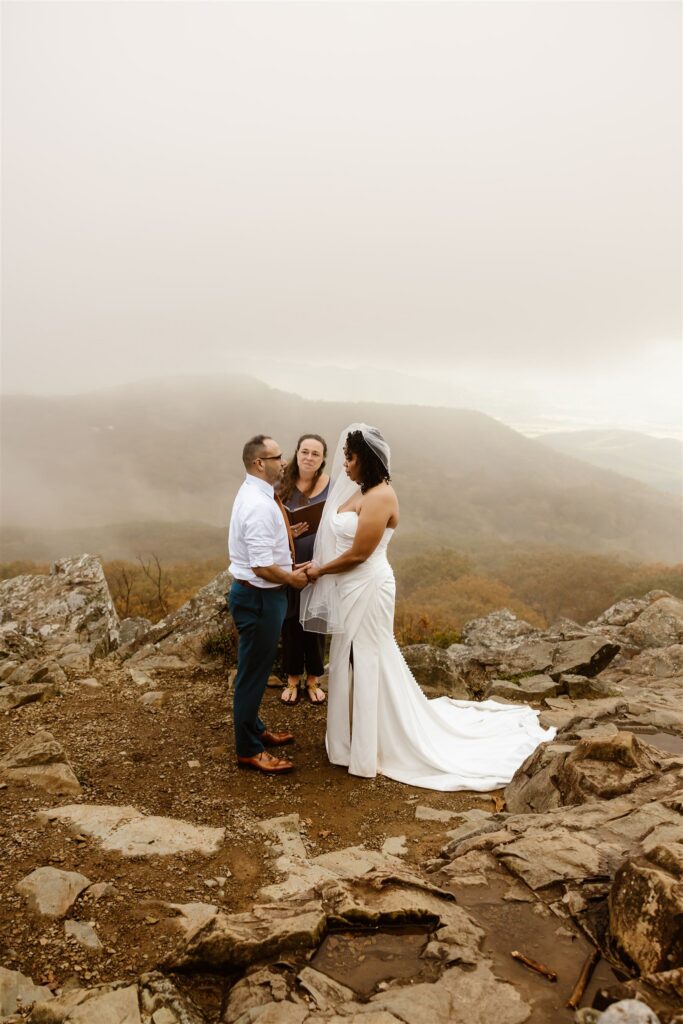 moody, foggy mountain elopement ceremony in shenandoah national park