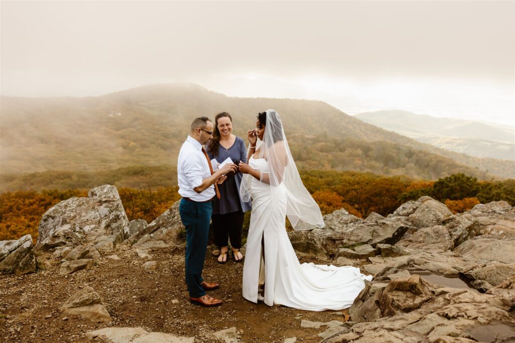 bride and groom mountain elopement ceremony at shenandoah national park