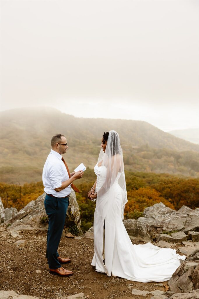 moody, foggy mountain elopement ceremony in shenandoah national park